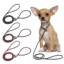 4ft Slip Leads Dog Leash Rolled Leather Rope Training Walking Show Collar Lead