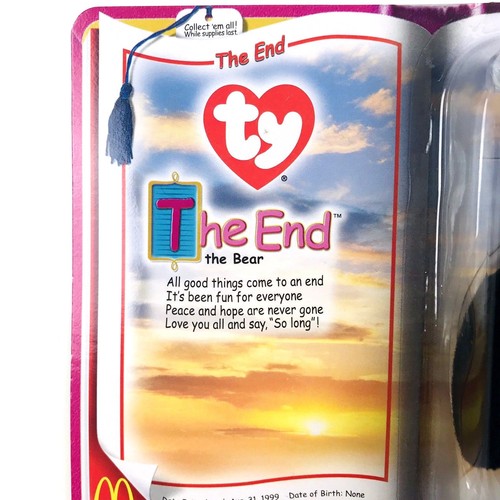 TY McDonald's Beanie Babies Plush 1999 Black Gold Ribbon Embroidery The End Bear - Picture 2 of 3