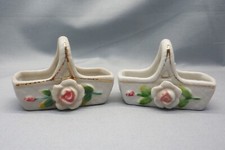 Two Vintage Miniature China Baskets with Roses, Made in Occupied Japan