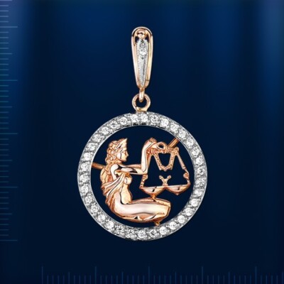 Waage Horoskop Zeichen Anhänger Rose/WeissGold Gold 585 mit CZ  Neu весы