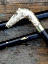 Vintage Brass Horse Head Handle Designer Style Wooden Cane Wooden Walking Stick