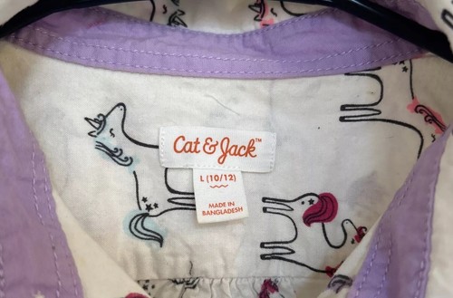 Girl’s Cat And Jack L (10/12) White Button Up Shirt With Multi Colored Unicorns - Picture 4 of 4