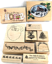 Lot of 10 CHRISTMAS Holiday NOEL Ornament Tree Wood Mount Rubber Stamps BONUS
