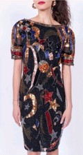 Vintage Nite Line Women's Size 8 Sequins Beaded Cocktail Dress 100 Silk shell