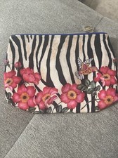 Est e Lauder zebra print Hummingbird Flower makeup cosmetic case bag New