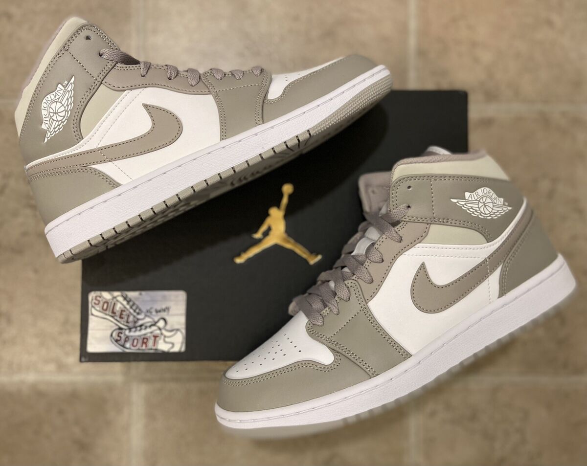 New Nike Air Jordan 1 Retro Mid Linen College Grey 2021 Basketball Mens Size