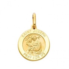14K Yellow White Solid Gold Religious Saint Joseph Medal Charm Pendant Dije Oro