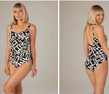 MiracleSuit Hamden One Piece Swimsuit Shaping Black White Silver Geometric 10