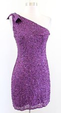 Adrianna Papell E Red Carpet Purple One Shoulder Bow Sequin Beaded Mini Dress 2