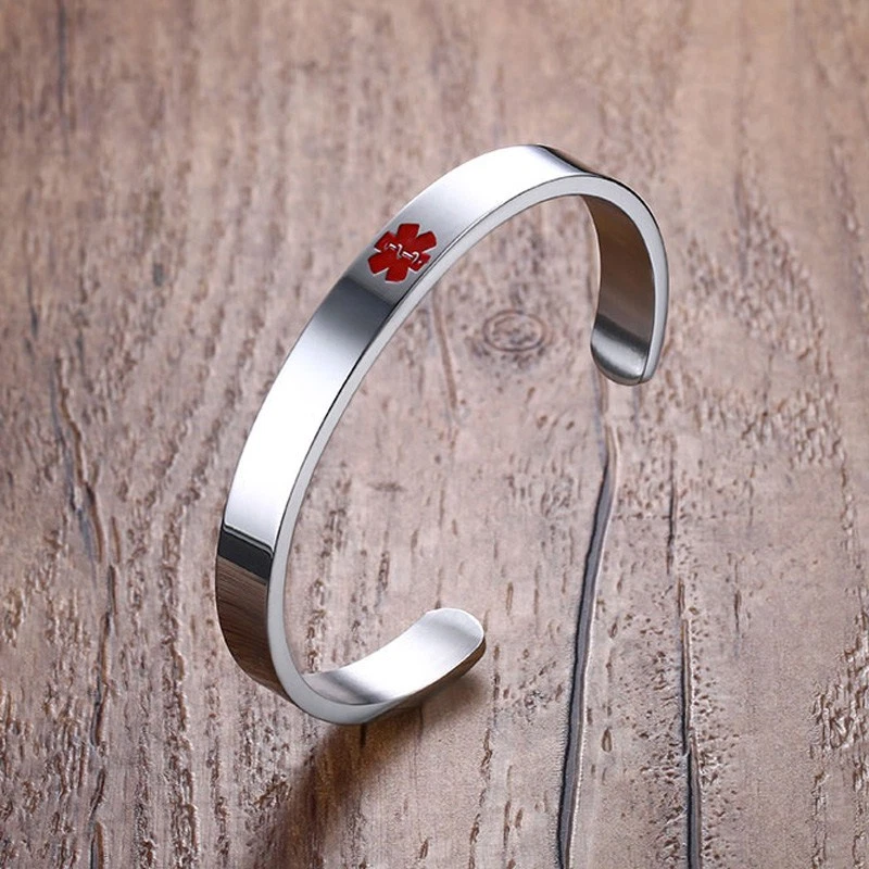 Sterling silver medical 2024 alert cuff bracelet
