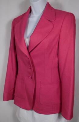 ESCADA Authentic Women's Fuchsia Pink Silk Cashmere 3 Button Jacket Blazer Sz 34