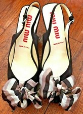 Miu Miu Vintage Silk Bow Brown Suede Peep-Toe Platform 4" Heels 37.5 EU / 7 US