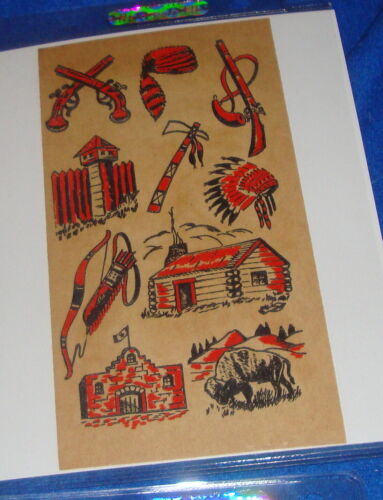 Davy Crockett Vintage Decals Western 1950's NOS Red Iron On Transfers - Picture 1 of 1