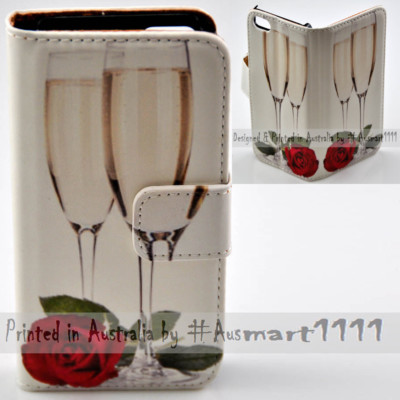 For Huawei Series Mobile Phone - Rose & Wine Print Wallet Phone Case Cover