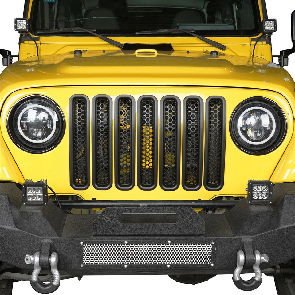 Matte Black Honeycomb Front Mesh Grille Inserts for 1997-2006 Jeep Wrangler TJ - Image 3 of 4