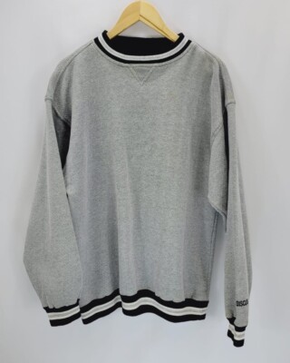 Vtg Discus Athletic Sweatshirt Patterned Cuff Crewneck Gray Blue Men's XL