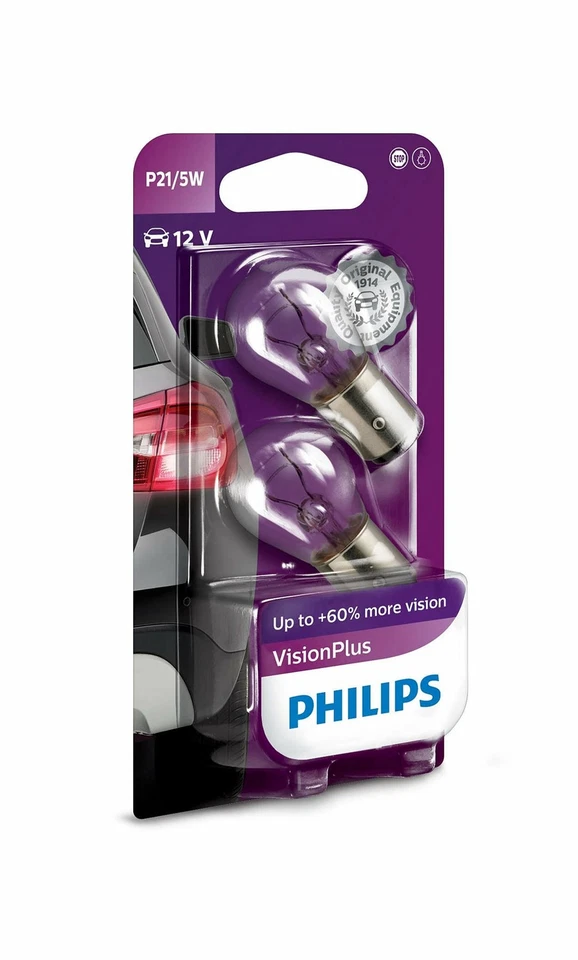 Philips Vision Plus P21/5W Indicators Interior Bulb 12499VPB2(Twin) - Image 1 of 1