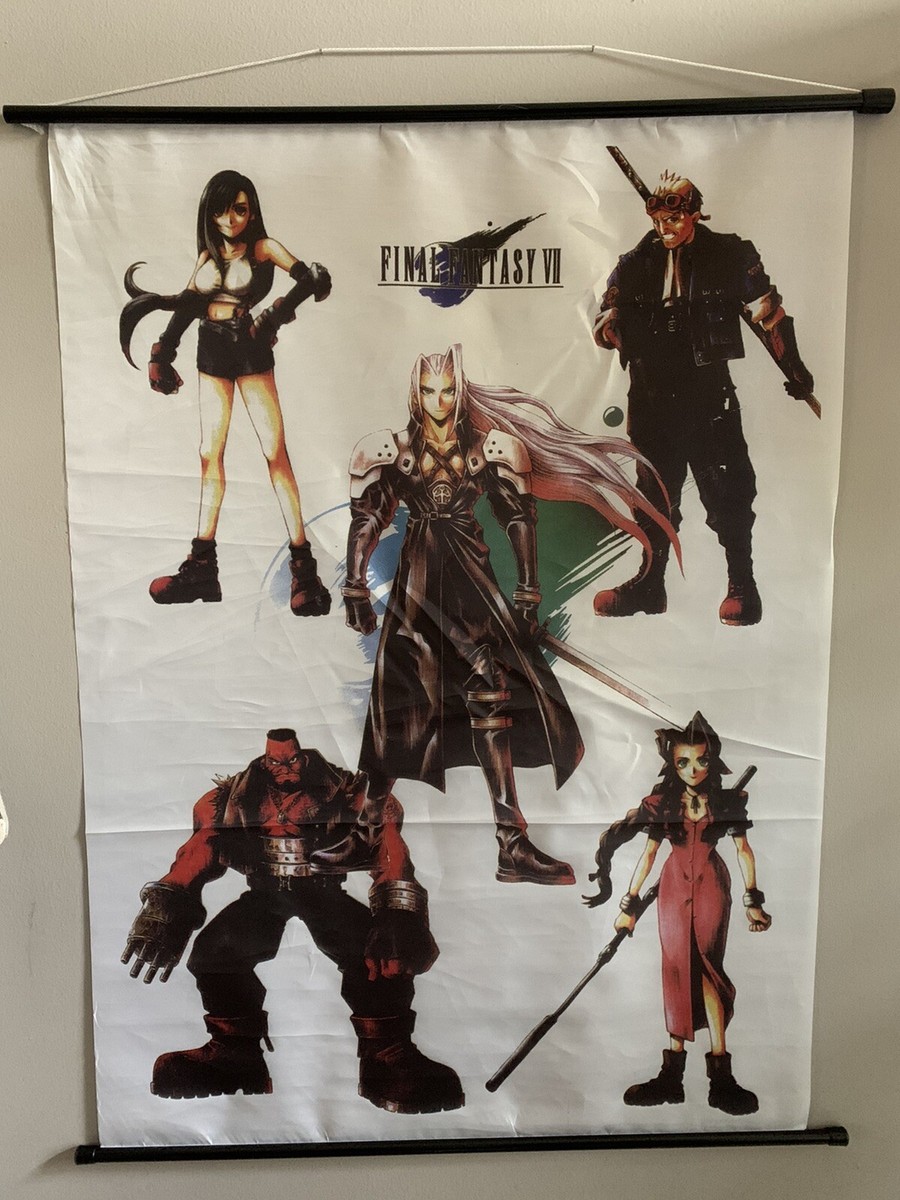 Final Fantasy VII 7 Wall Scroll RARE. Tifa, Barrett, Cid