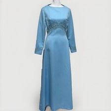 Vtg 70-s Evening Long Dress Bright Blue Kaftan Long Sleeves Size Small Princesse