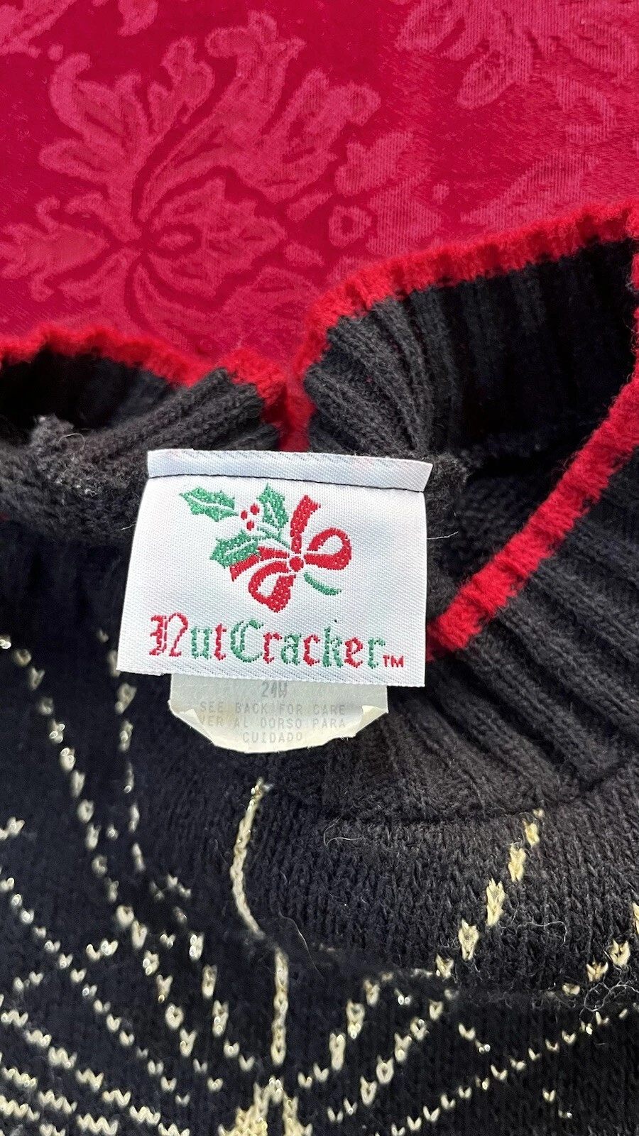 Nutcracker  Holiday Sweater Black White Teddy Bear Christmas USA Made 24W