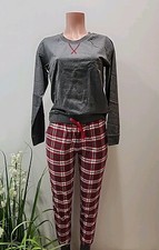Mnemo 100 Cotton Long Sleeve Pajama Set Size S Red Grey Flannel