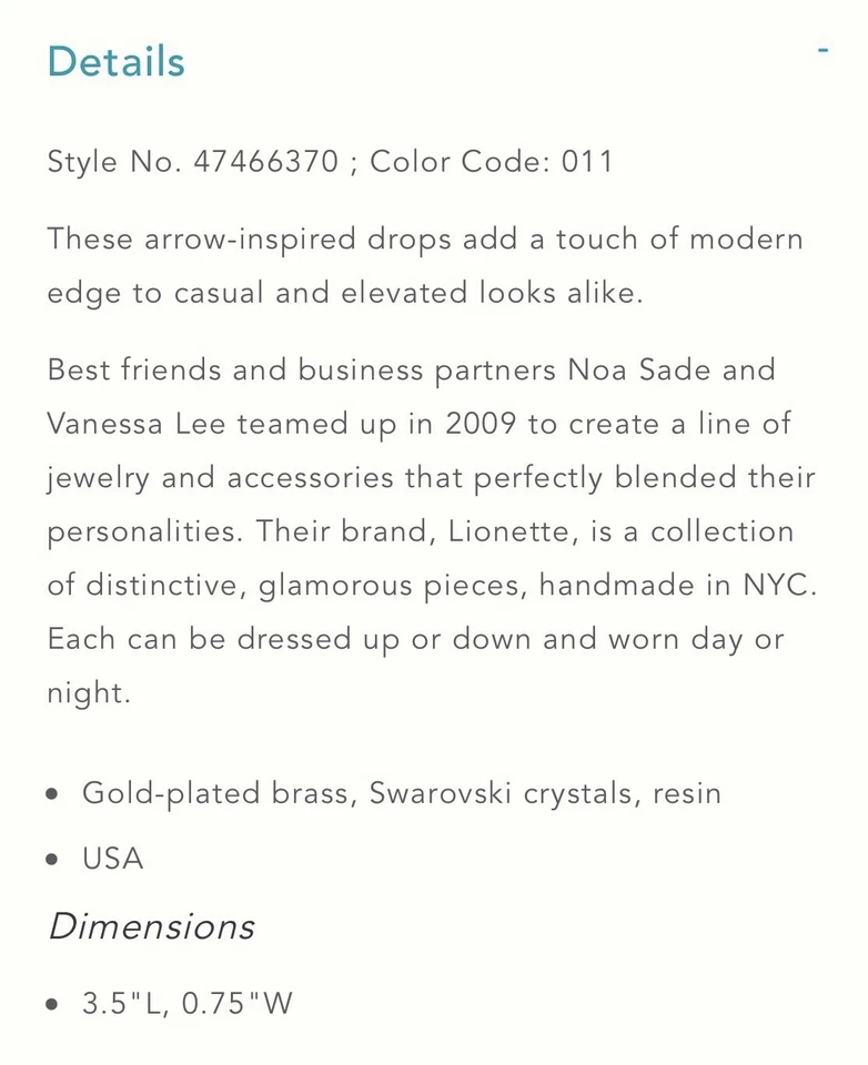 Pendientes colgantes de flecha Lionette de Noa Sade Nimbin Foto 2 de 2