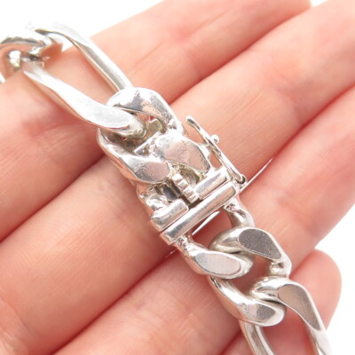 アクセサリー Mexican Silver Figaro chain Bracelet 925 Sterling Silver Vintage Mexico Figaro Link Bracelet 7.25