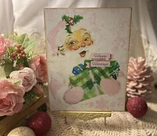 Pink Christmas, Shabby Chic, Santa, Happy Holidays,  Handcrafted Plaque / Sign