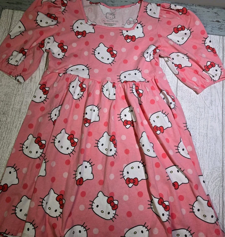 Девочка размер MED (8) Hello Kitty хлопок платье с коротким рукавом розовый новый - Изображение 2 из 4