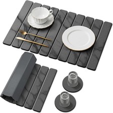 Stone Dish Drying Mat for Kitchen Counter, Foldable 24x16, Gray Super
