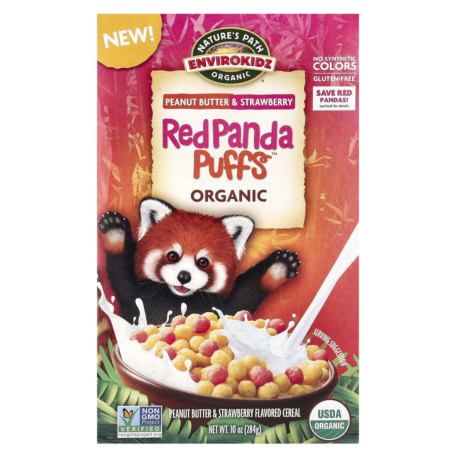 Органические хлопья Red Panda Puffs с арахисовым маслом и клубникой, 10 унций (284 г)