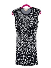 Michael Kors Black and White Animal Print Knit Sheath Dress Size S