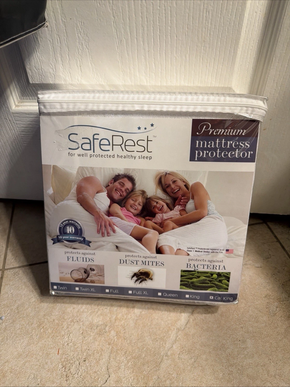 SAFEREST PREMIUM FLUIDS BUGS BACTERIA MATTRESS PROTECTOR CAL-KING NEW