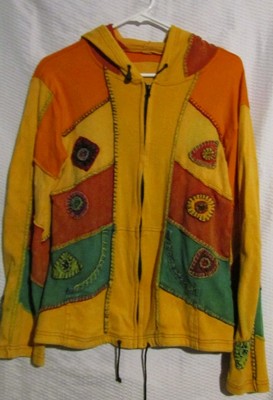 Festival Jacket Size M Boho Embroidered Colorblock Patchwork Hippie Retro Unique