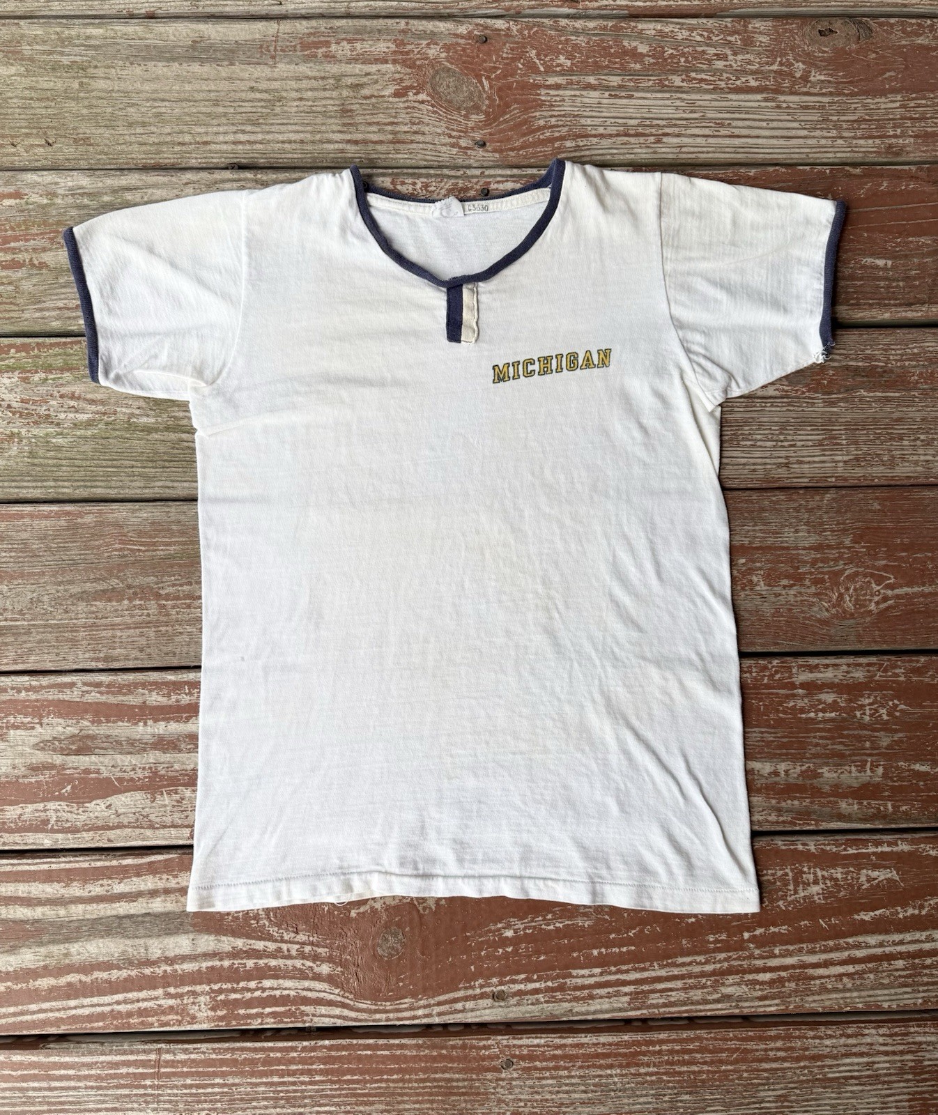 Vintage 60s Michigan Ringer Tee Mens Medium White Single Stitch True Vintage