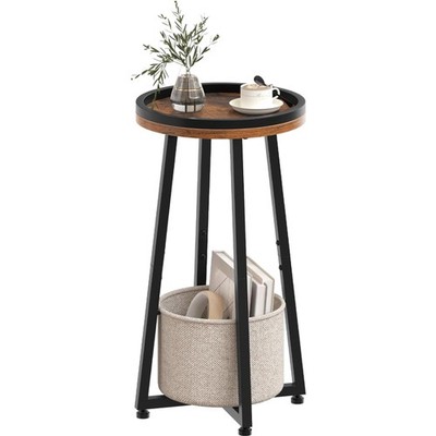 Retro Beistelltisch mit Schwarzen Metallbeinen, Rustikaler Braunton, 30x30x60 cm
