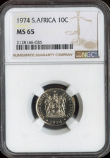 1974 South Africa 10 Cents NGC MS65 Quality