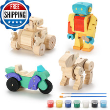 SainSmart Jr. Kit Costruzione Lavorazione Legno 4 in 1 per Bambini - Robot, Cane, Motociclo
