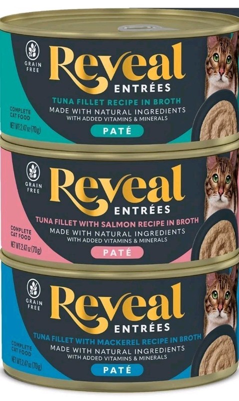 5 Cans (3 Flavors) Reveal Natural Wet Cat Food Paté In Broth Exp 5/28