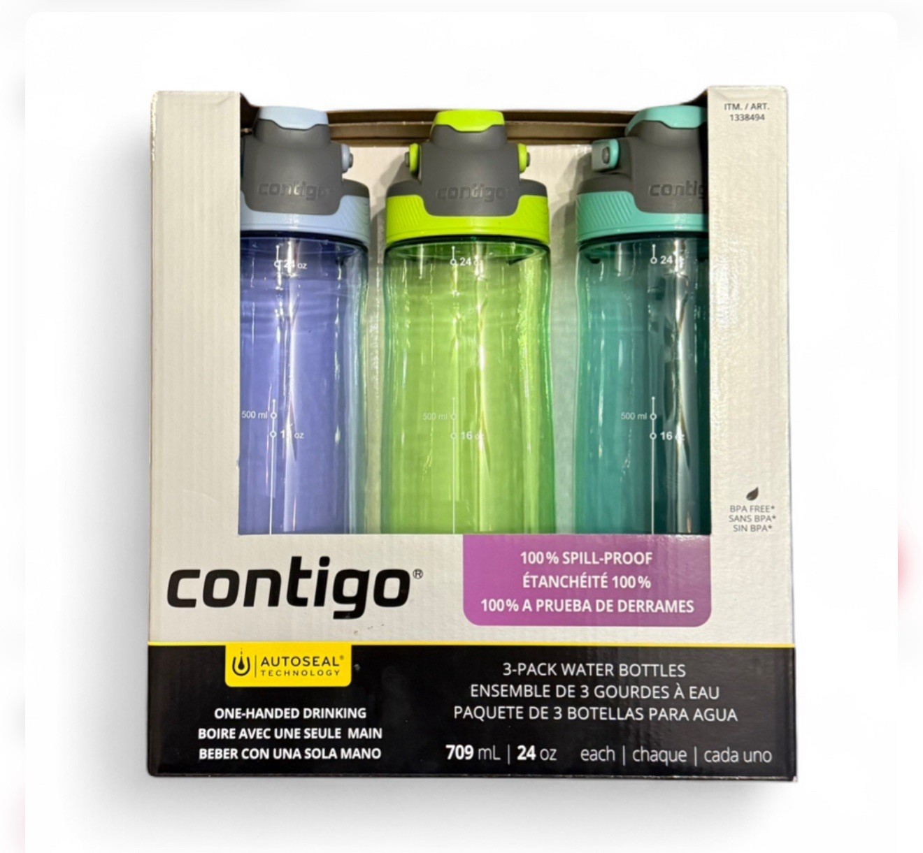 Contigo AUTOSEAL 24oz. Spill-Proof and BPA Free Water Bottle 3-pack