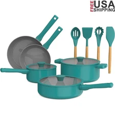 12 Piece Nonstick Cookware Set W/ Fry Pans Sauté Pan Saucepan Utensils New