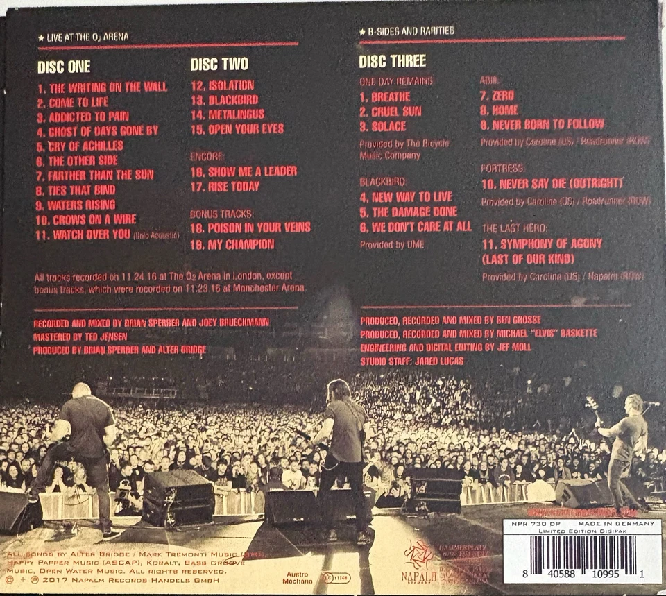 ALTER BRIDGE - Live At The O2 Arena/Rarities 3 x CD Digipak 2017 AS NEW! MC1 - Image 2 of 2