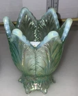 Vtg Fenton Glass Two Way Tulip Candle Votive Holder Sea Mist Green Opalescent