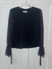 OAK + FORT Black Mesh Sleeve Tie Cuff Long Sleeve Top Women’s L Minimalist Sheer