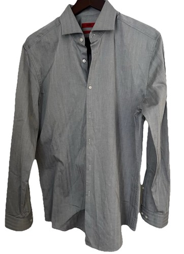Hugo Boss Men's Gray Button Down Long Sleeve Shirt Size XL Slim Fit 17 1/2 44