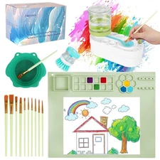 Silicone Painting Mat Station 20x16 Inch With Brush Cleaner 10 Brushes Green