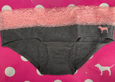 NEW 2014 Victoria Secret PINK Lace Waist Low Rise Hipster Panties M Gray Vintage