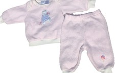 Vintage 90 s Baby Girls Soft Pink Fleece Set Shirt Pants Bear Flowers