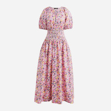 NWT-XS-J.Crew Puff-sleeve smocked-waist midi dress in floral fields