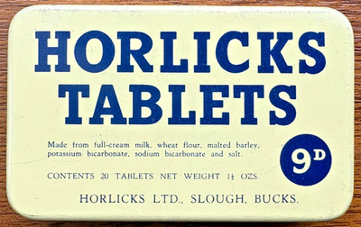 Horlicks Tabletten Dose Vintage Werbung Malzmilch Schneebäcker Kitchenalia